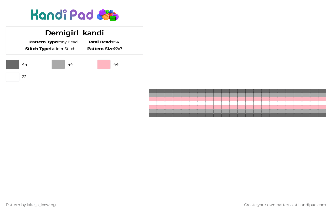 Demigirl  kandi - Pony Bead Pattern by lake_a_icewing on Kandi Pad - gray,beige,pink