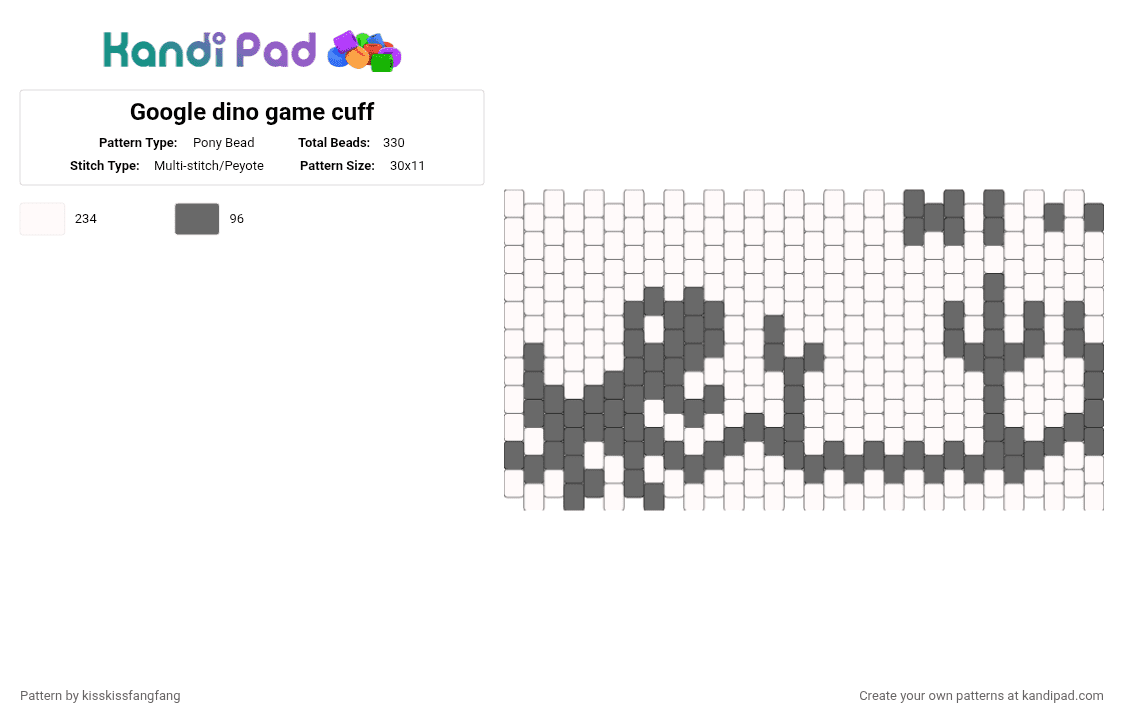 Google dino game cuff - Pony Bead Pattern by kisskissfangfang on Kandi Pad - white,gray