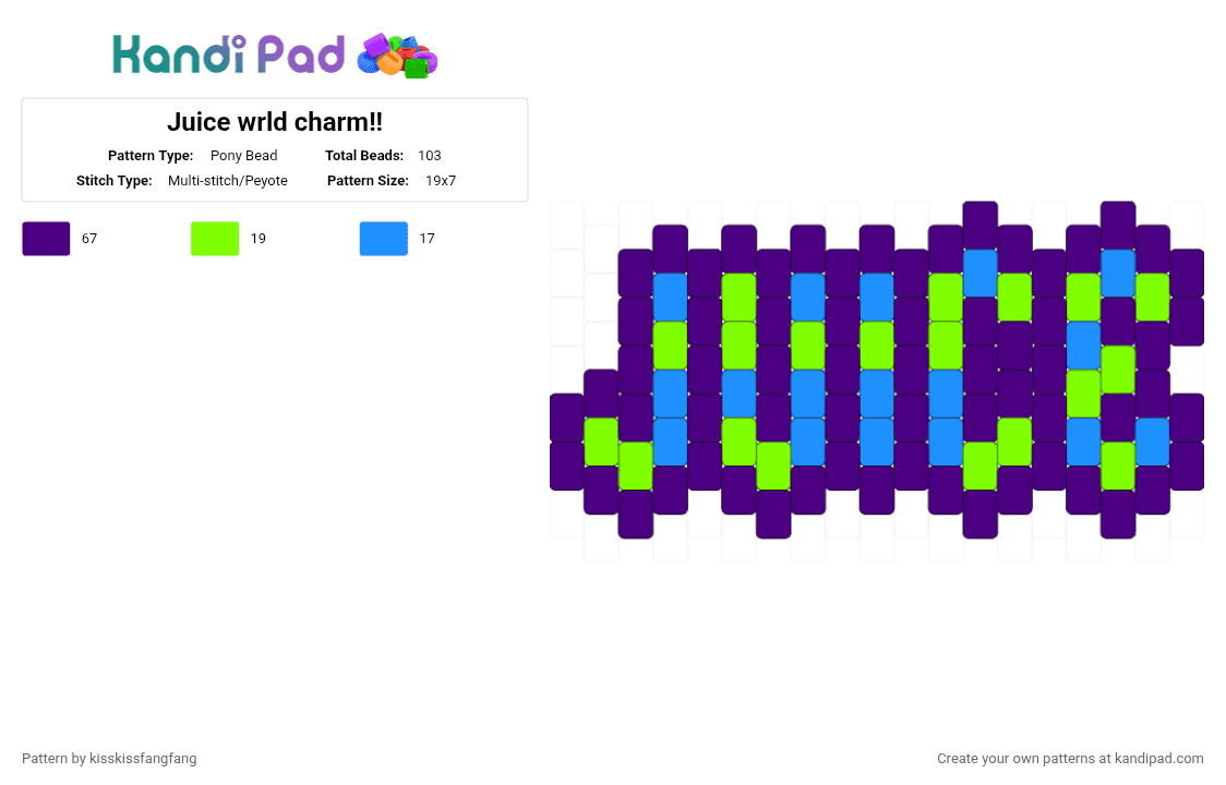 Juice wrld charm!! - Pony Bead Pattern by kisskissfangfang on Kandi Pad - purple