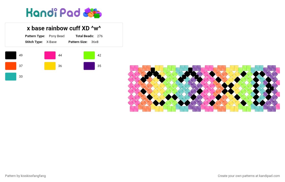 x base rainbow cuff XD ^w^ - Pony Bead Pattern by kisskissfangfang on Kandi Pad - purple,red,colorful