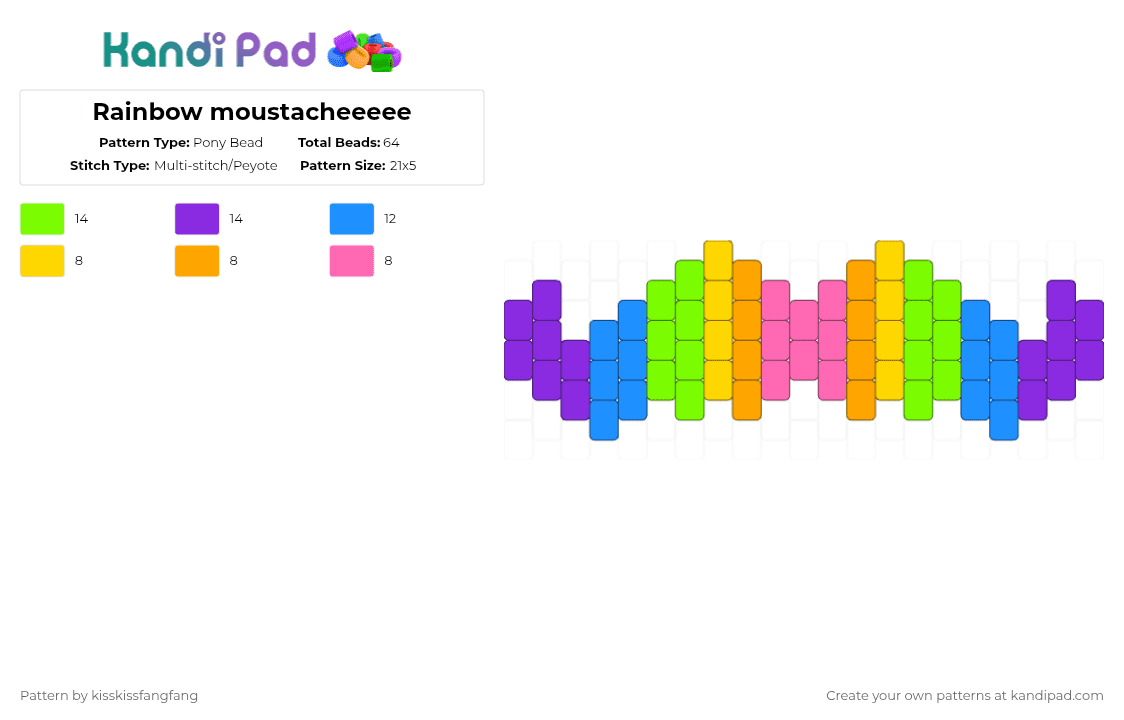 Rainbow moustacheeeee - Pony Bead Pattern by kisskissfangfang on Kandi Pad - green,purple,light blue