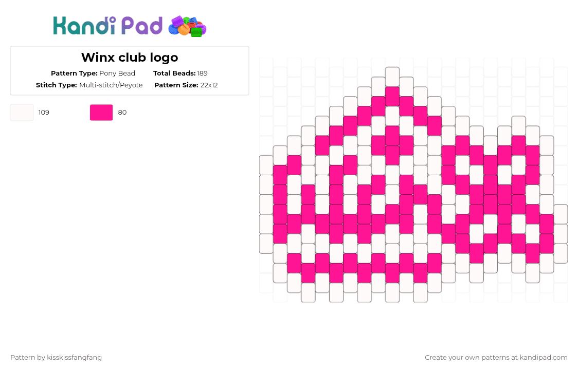 Winx club logo - Pony Bead Pattern by kisskissfangfang on Kandi Pad - pink,white