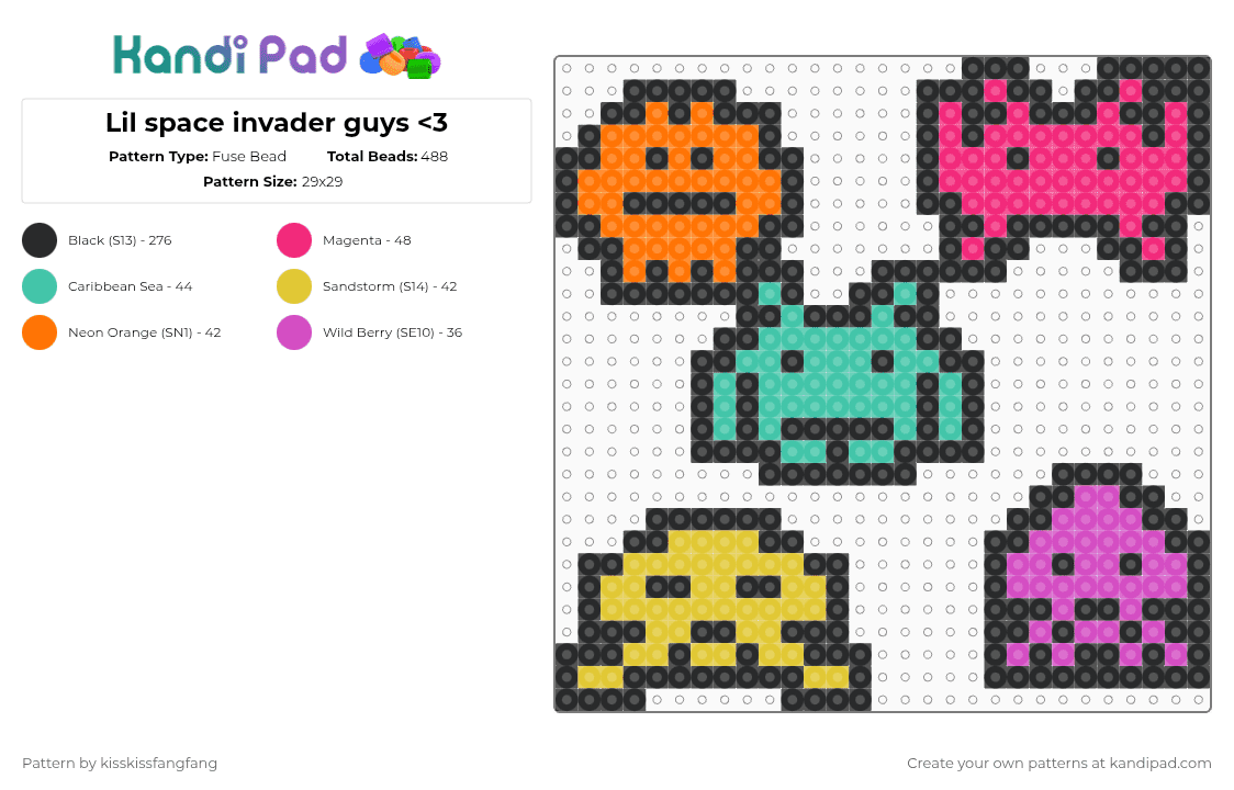 Lil space invader guys - Fuse Bead Pattern by kisskissfangfang on Kandi Pad - black,pink