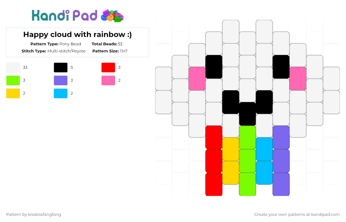 Happy cloud with rainbow :) - Pony Bead Pattern by kisskissfangfang on Kandi Pad - white,red,green,blue,cotdglare
