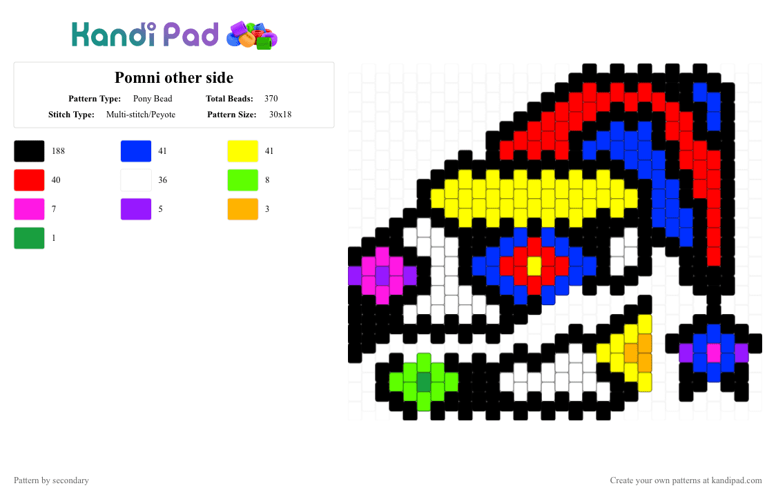Pomni other side - Pony Bead Pattern by secondary on Kandi Pad - black, purple, red, yellow