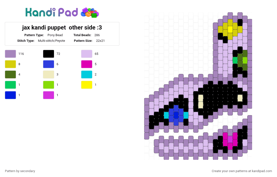 jax kandi puppet  other side :3 - Pony Bead Pattern by secondary on Kandi Pad - pink, puppet