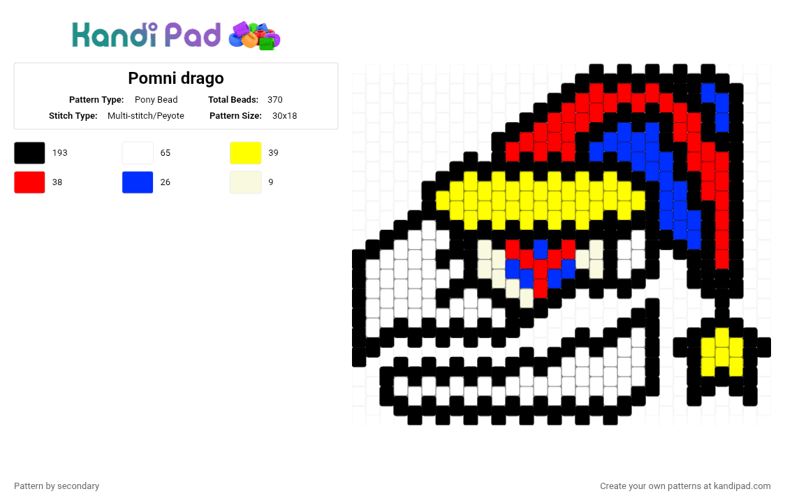 Pomni drago - Pony Bead Pattern by secondary on Kandi Pad - black,yellow,red
