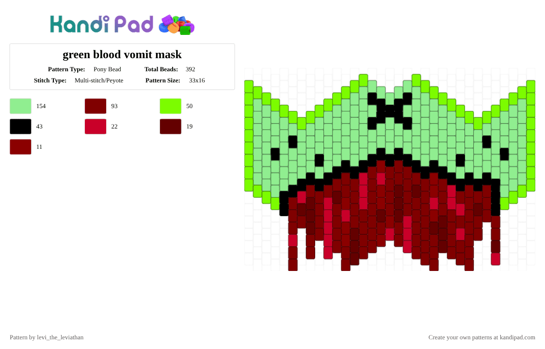 green blood vomit mask - Pony Bead Pattern by levi_the_leviathan on Kandi Pad - teal,brown,cryptd,green,blood,vomit,mask,animal