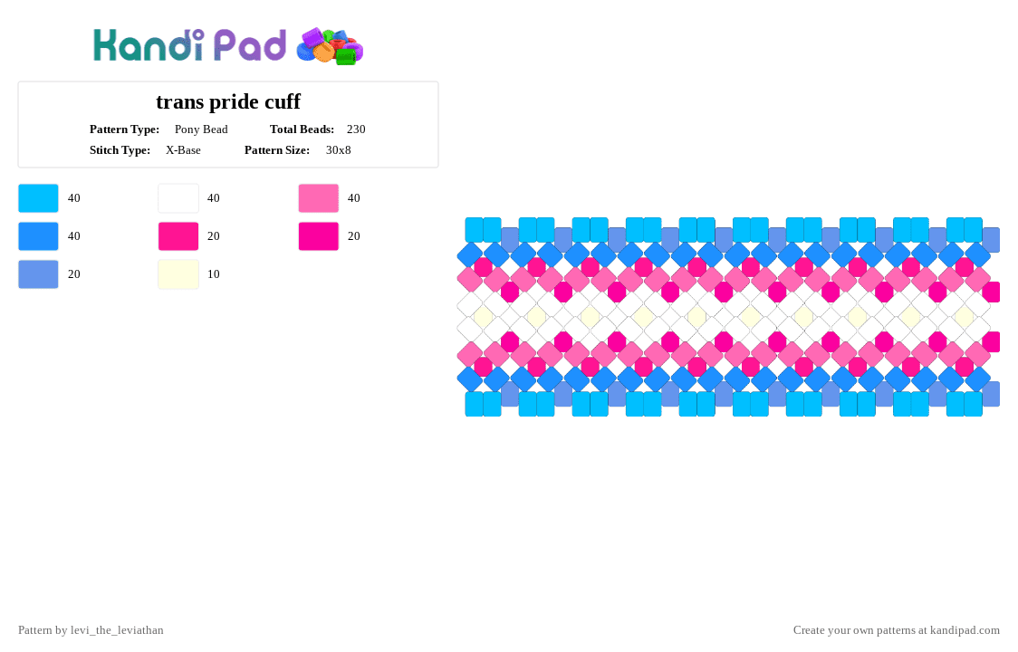 trans pride cuff - Pony Bead Pattern by levi_the_leviathan on Kandi Pad - cuff, ftm, gay, light blue, mtf, pink, pride, trans, transfem, transmasc