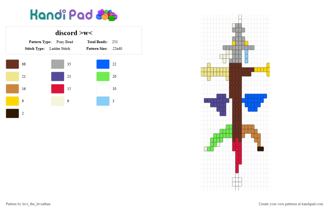 discord >w - Pony Bead Pattern by levi_the_leviathan on Kandi Pad - beige, brown, discord, mlp, my little pony, yellow