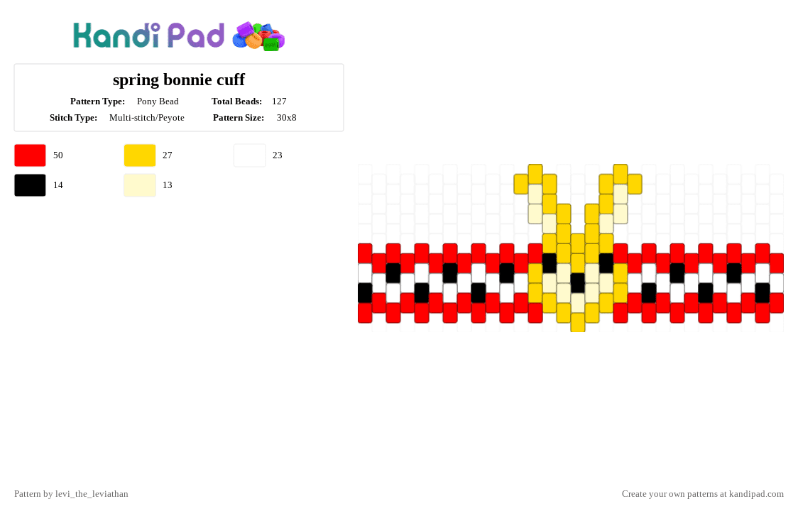 spring bonnie cuff - Pony Bead Pattern by levi_the_leviathan on Kandi Pad - yellow,red,fnaf,afton