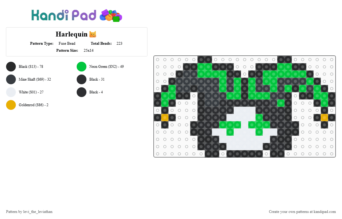 Harlequin😼 - Fuse Bead Pattern by levi_the_leviathan on Kandi Pad - black, green, harlequin, perler, pierrot, tfc, the freak circus