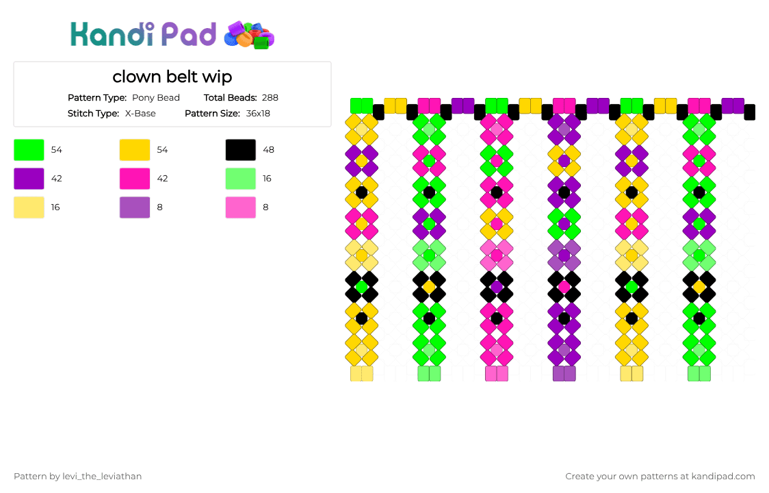 clown belt wip - Pony Bead Pattern by levi_the_leviathan on Kandi Pad - green, pink, yellow