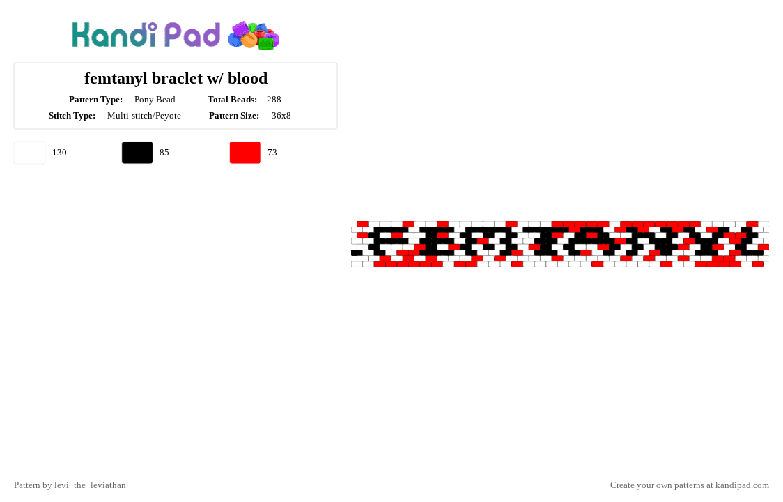 femtanyl braclet w/ blood - Pony Bead Pattern by levi_the_leviathan on Kandi Pad - blood, femtanyl, idk, red, tribute, white
