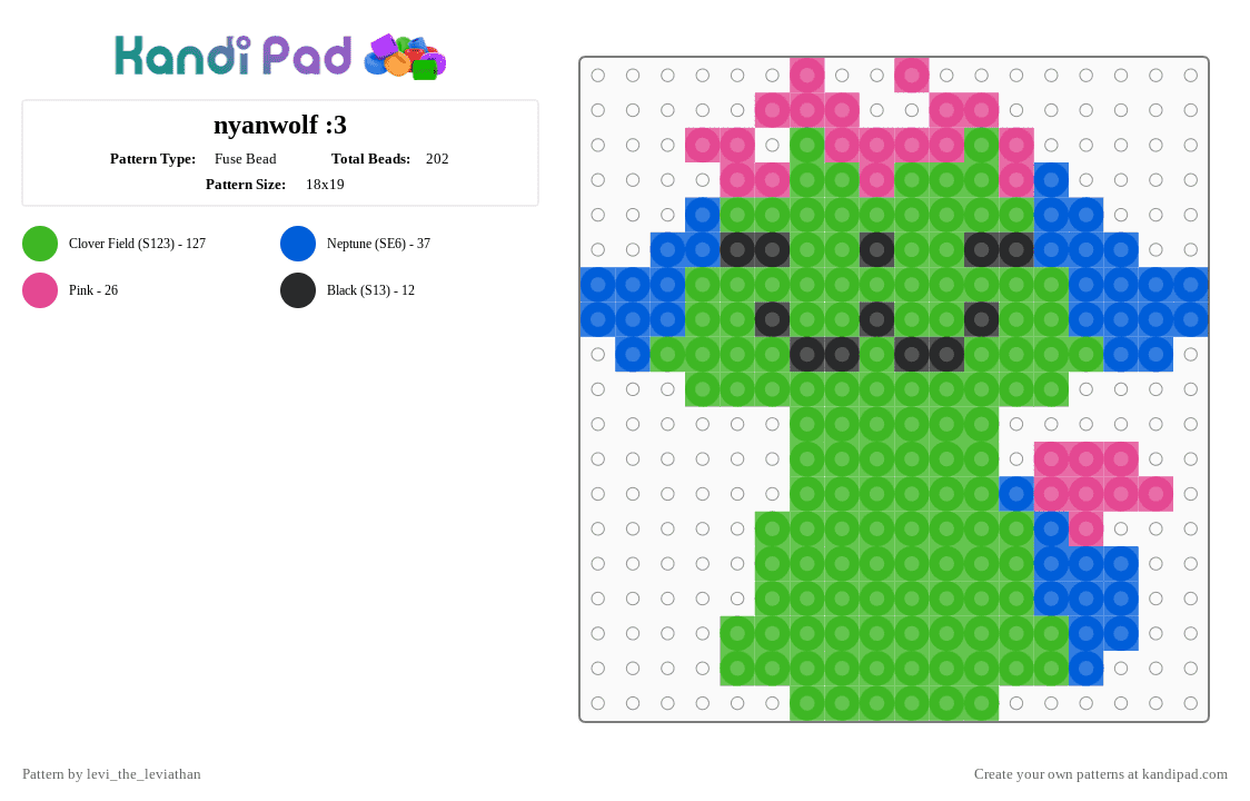 nyanwolf :3 - Fuse Bead Pattern by levi_the_leviathan on Kandi Pad - 