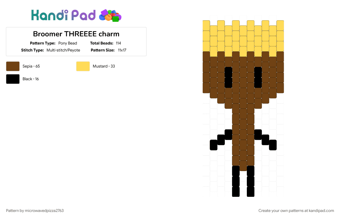 Broomer THREEEE charm - Pony Bead Pattern by microwavedpizza2763 on Kandi Pad - brown, excellent entities, objectshowcommunity, osc, yellow