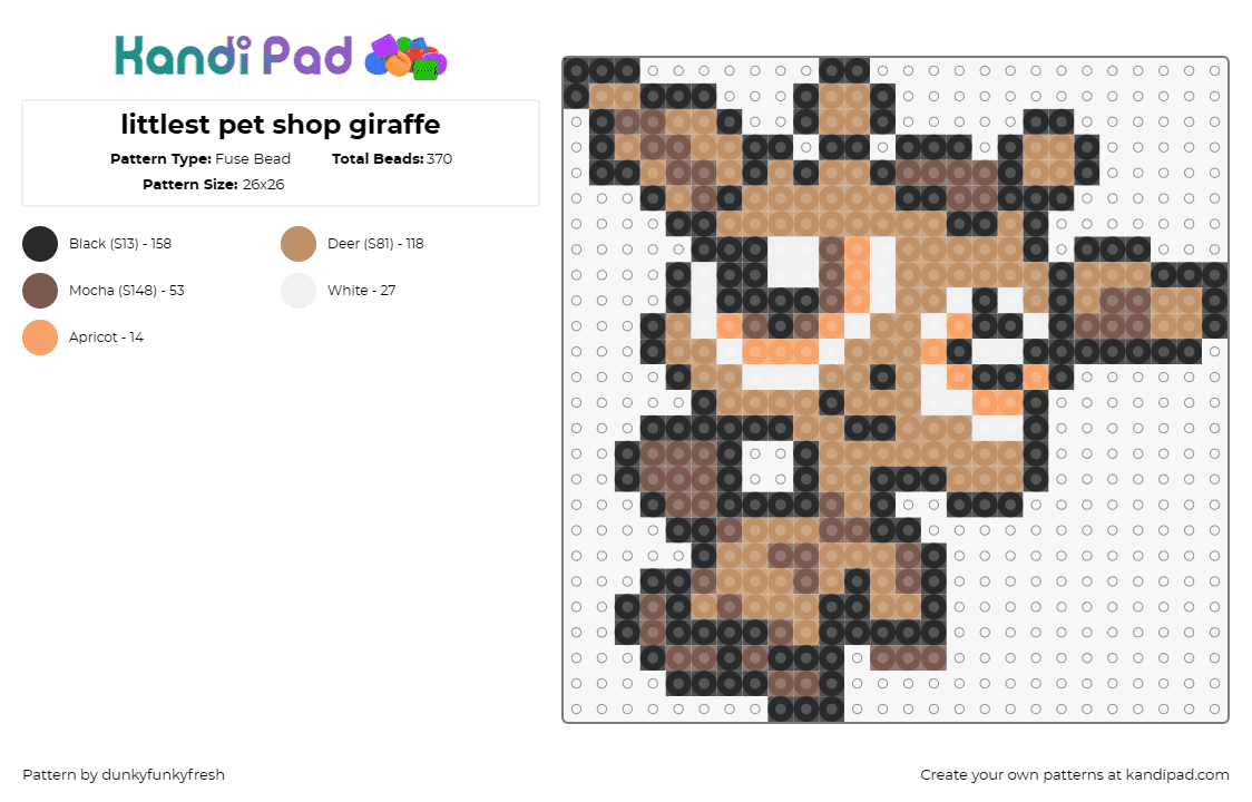 littlest pet shop giraffe - Fuse Bead Pattern by dunkyfunkyfresh on Kandi Pad - giraffe,littlest pet shop,cute,toy,animal,playful,sweet,warm,brown