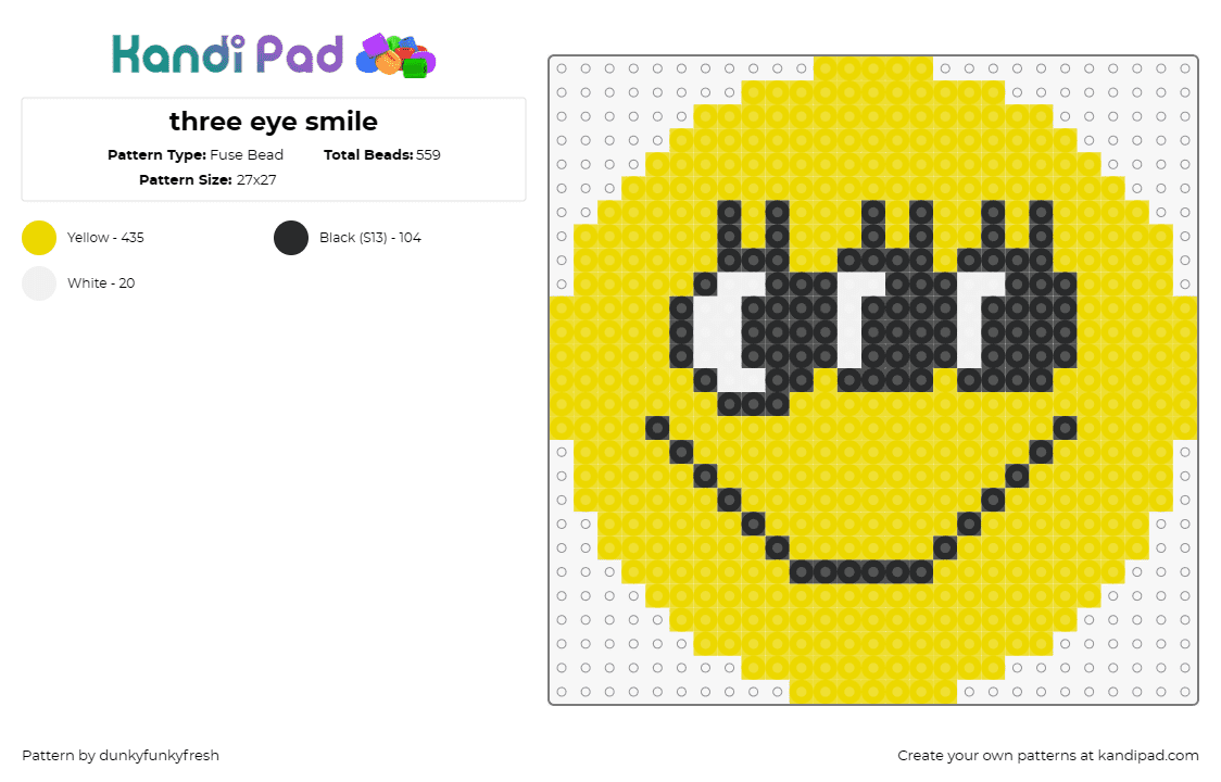 three eye smile - Fuse Bead Pattern by dunkyfunkyfresh on Kandi Pad - smiley,eyes,alien,happy,mystery,extraterrestrial,joy,yellow