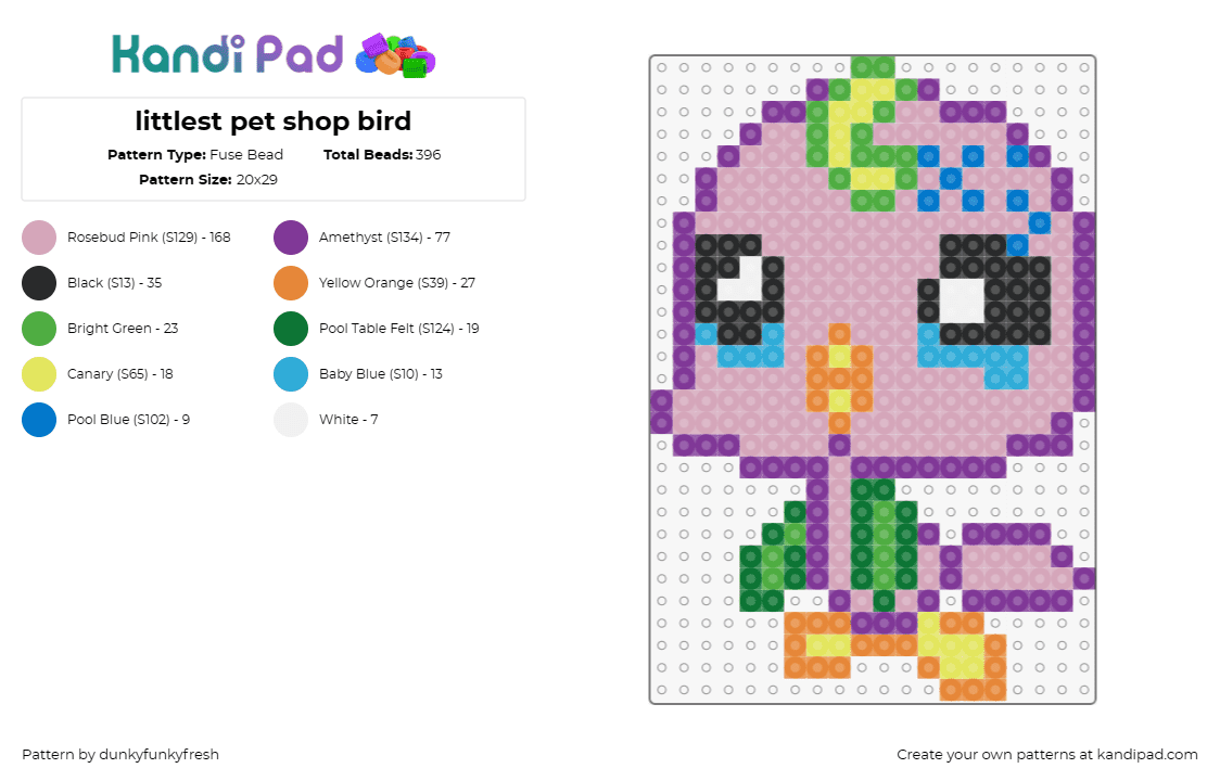 littlest pet shop bird - Fuse Bead Pattern by dunkyfunkyfresh on Kandi Pad - bird,littlest pet shop,animal,toy,playful,colorful,cheerful,bright,collectors,pu