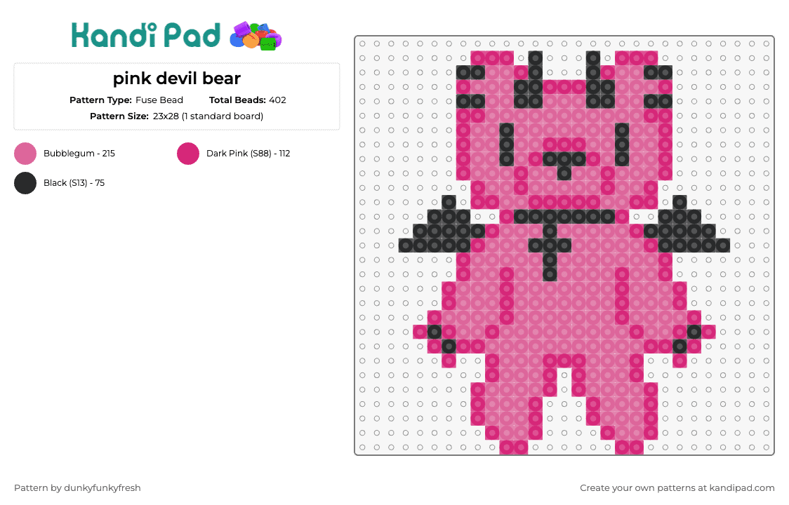 pink devil bear - Fuse Bead Pattern by dunkyfunkyfresh on Kandi Pad - teddy bear,devil,winged,cheeky,playful,mischievous,adorable,pink