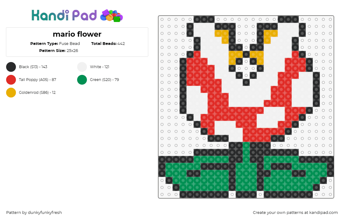 mario flower - Fuse Bead Pattern by dunkyfunkyfresh on Kandi Pad - piranha plant,mario,nintendo,video game,gaming,retro,adversary,red,green