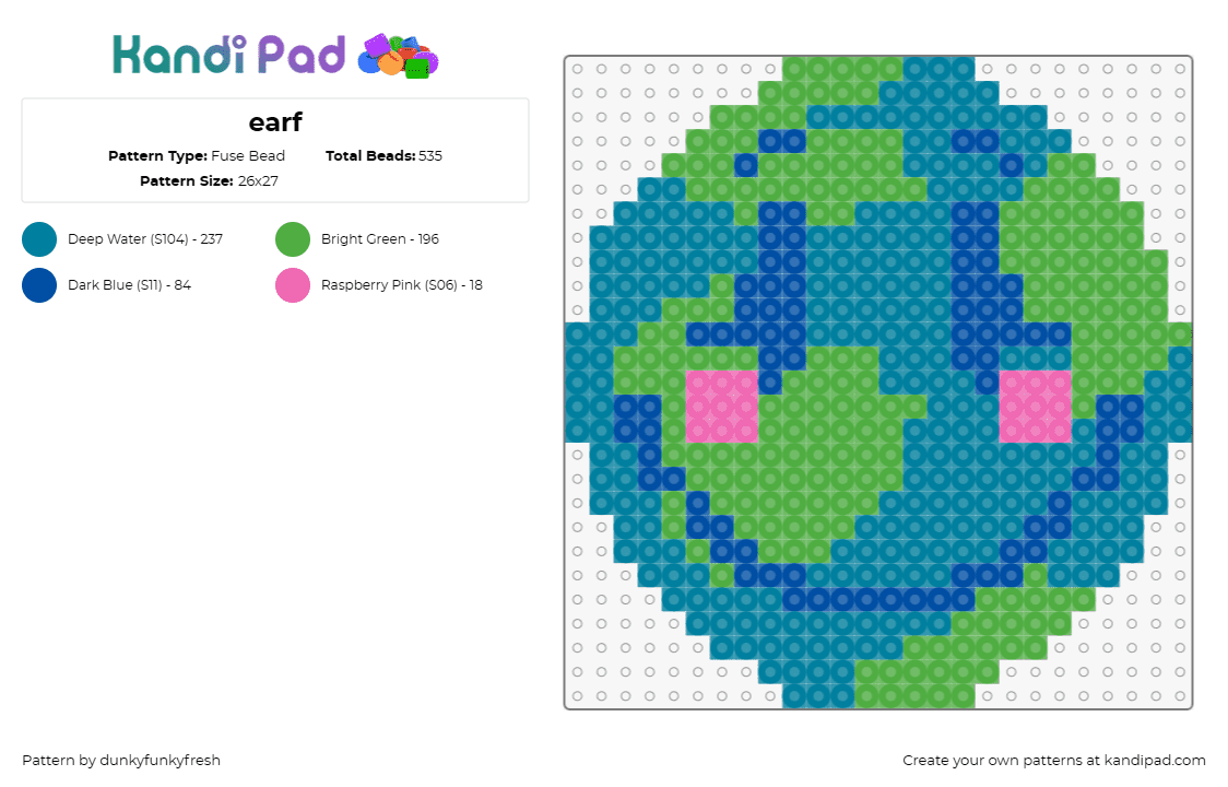 earf - Fuse Bead Pattern by dunkyfunkyfresh on Kandi Pad - earth,planet,smiley,globe,world,happy,face,space,blue,green