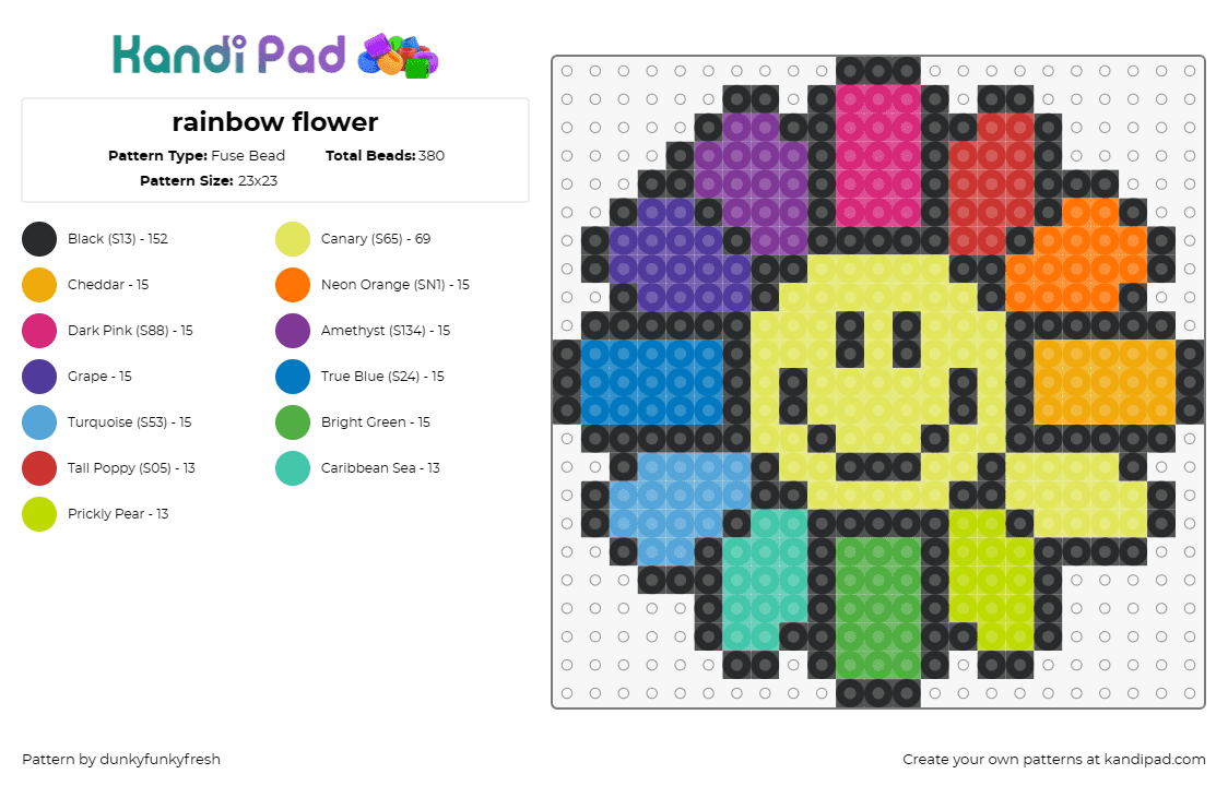 rainbow flower - Fuse Bead Pattern by dunkyfunkyfresh on Kandi Pad - flower,smiley,rainbow,colorful,joy,happiness,vibrant,cheerful,yellow