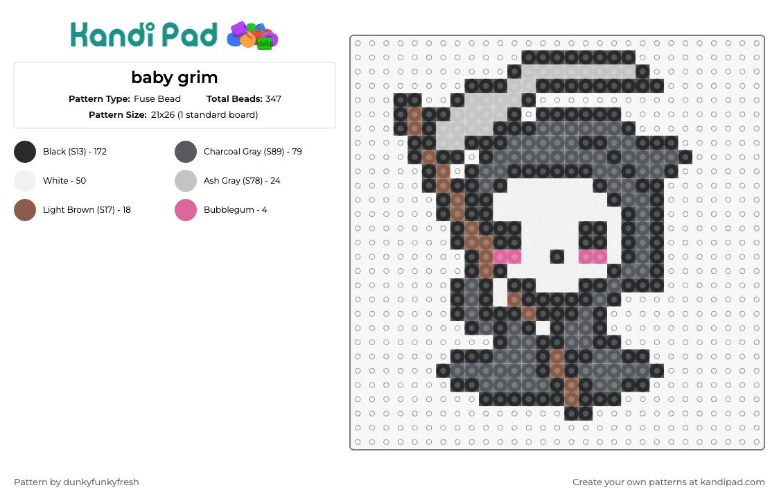 baby grim - Fuse Bead Pattern by dunkyfunkyfresh on Kandi Pad - grim reaper,death,cute,spooky,charming,macabre,paradox,adorable,black,gray