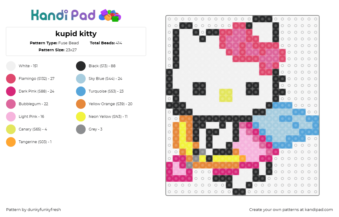 kupid kitty - Fuse Bead Pattern by dunkyfunkyfresh on Kandi Pad - hello kitty,cupid,sanrio,adorable,mythic,wings,bow,love,joy,enchanting,whimsical