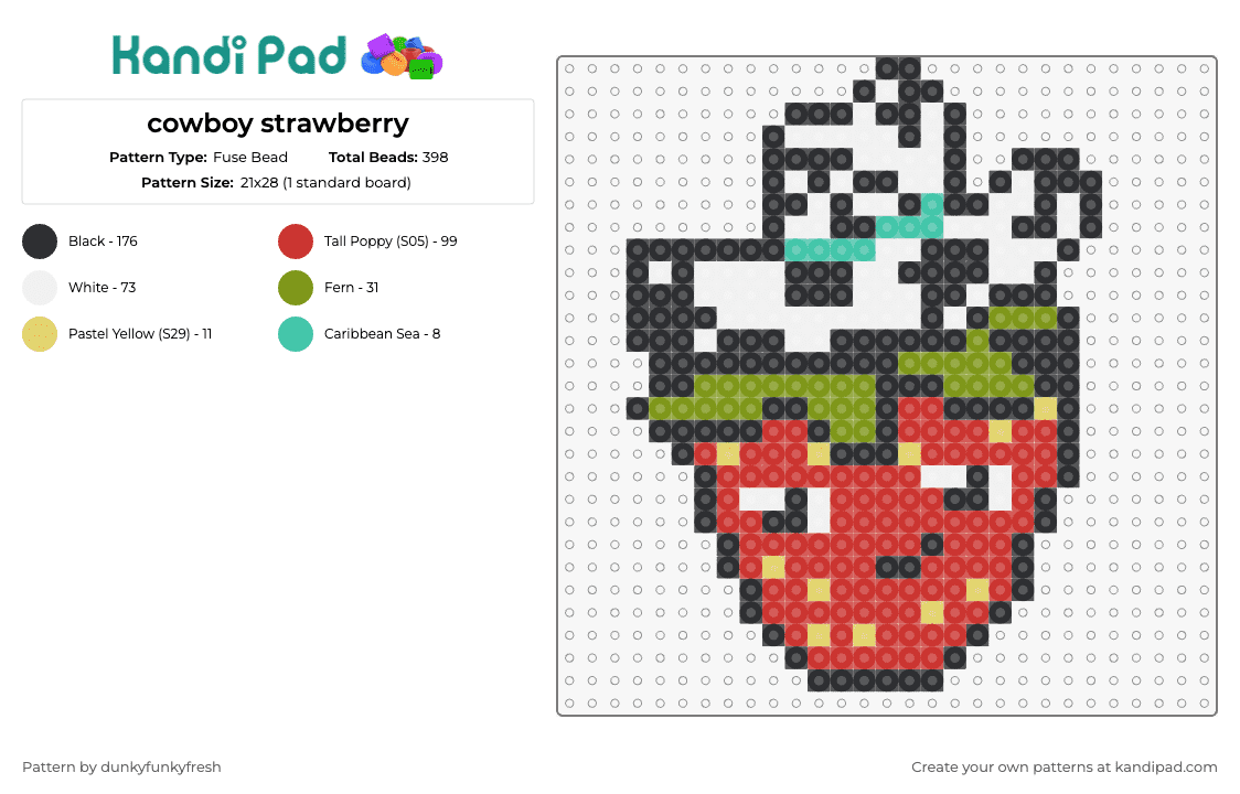 cowboy strawberry - Fuse Bead Pattern by dunkyfunkyfresh on Kandi Pad - strawberry,cowboy,hat,fruit,whimsical,fun,unique,western,sweet,red