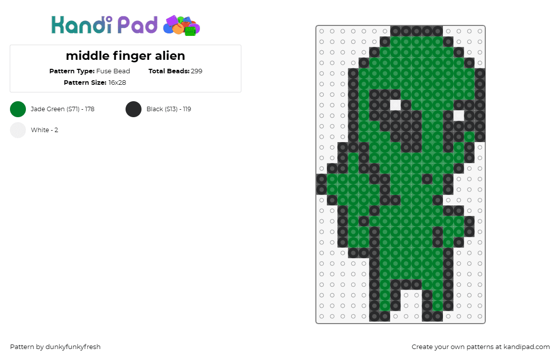 middle finger alien - Fuse Bead Pattern by dunkyfunkyfresh on Kandi Pad - middle finger,alien,rude,funny,extraterrestrial,cheeky,irreverent,humor,interste