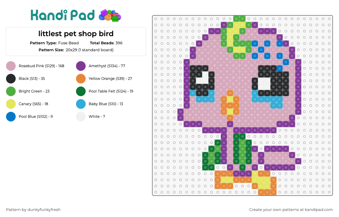 littlest pet shop bird - Fuse Bead Pattern by dunkyfunkyfresh on Kandi Pad - bird,littlest pet shop,animal,toy,playful,colorful,cheerful,whimsy,bright,collectors,purple