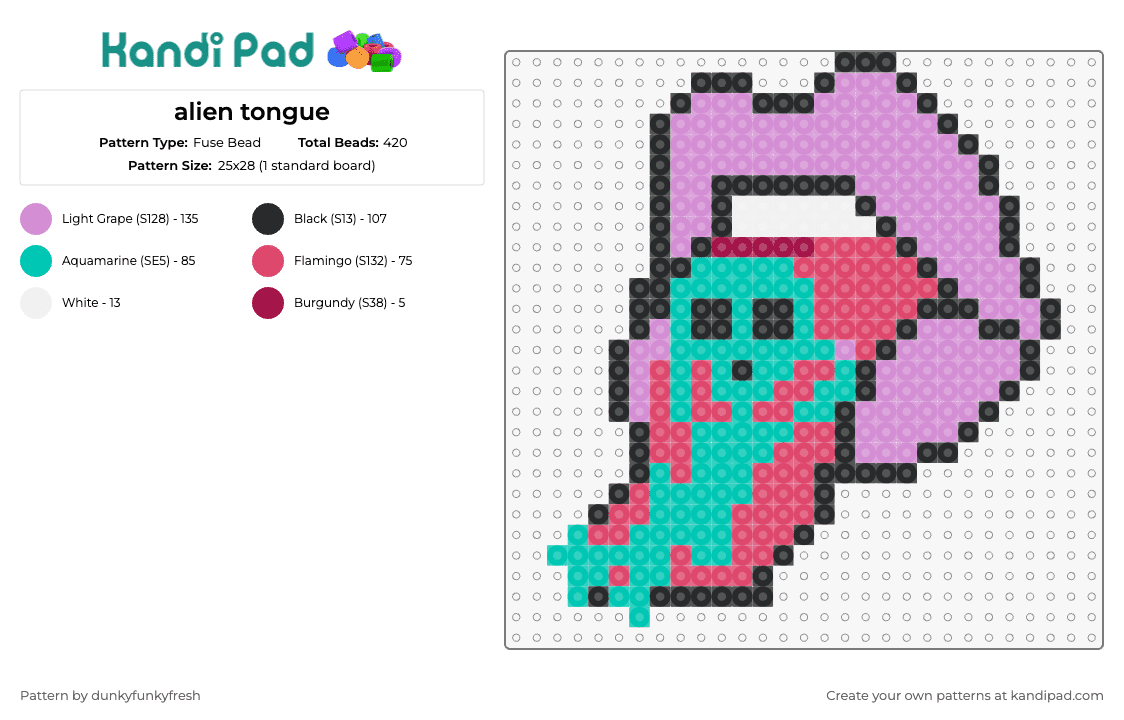 alien tongue - Fuse Bead Pattern by dunkyfunkyfresh on Kandi Pad - mouth,alien,tongue,lips,lounge,goofy,retro,trippy,humor,vibrant,splash,collection,turquoise,pink