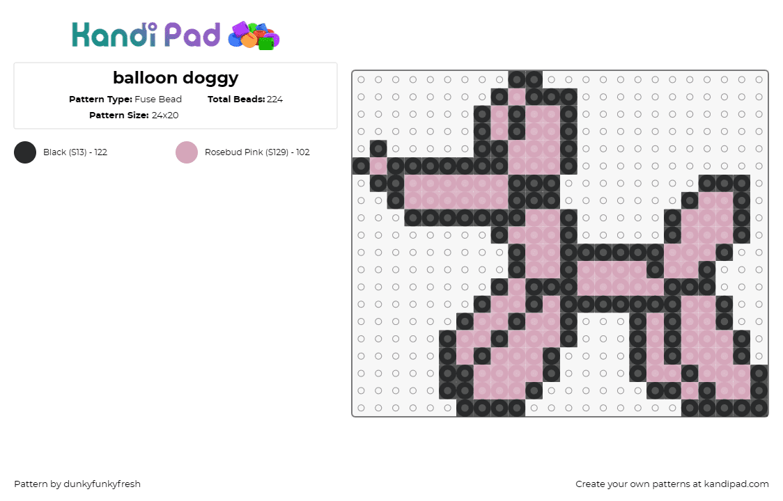 balloon doggy - Fuse Bead Pattern by dunkyfunkyfresh on Kandi Pad - balloon animal,dog,playful,whimsical,creation,pink