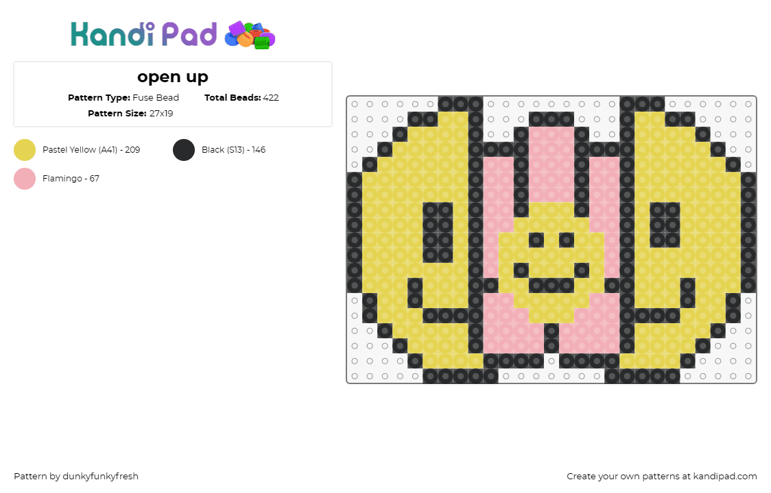 open up - Fuse Bead Pattern by dunkyfunkyfresh on Kandi Pad - smiley,happy,split,inside,playful,heartwarming,joyful,surprise,yellow