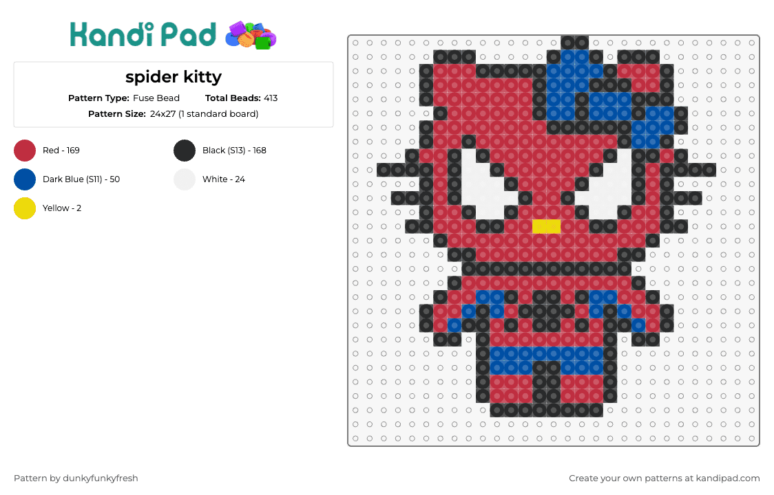 spider kitty - Fuse Bead Pattern by dunkyfunkyfresh on Kandi Pad - spiderman,hello kitty,marvel,sanrio,character,superhero,mashup,costume,red,blue
