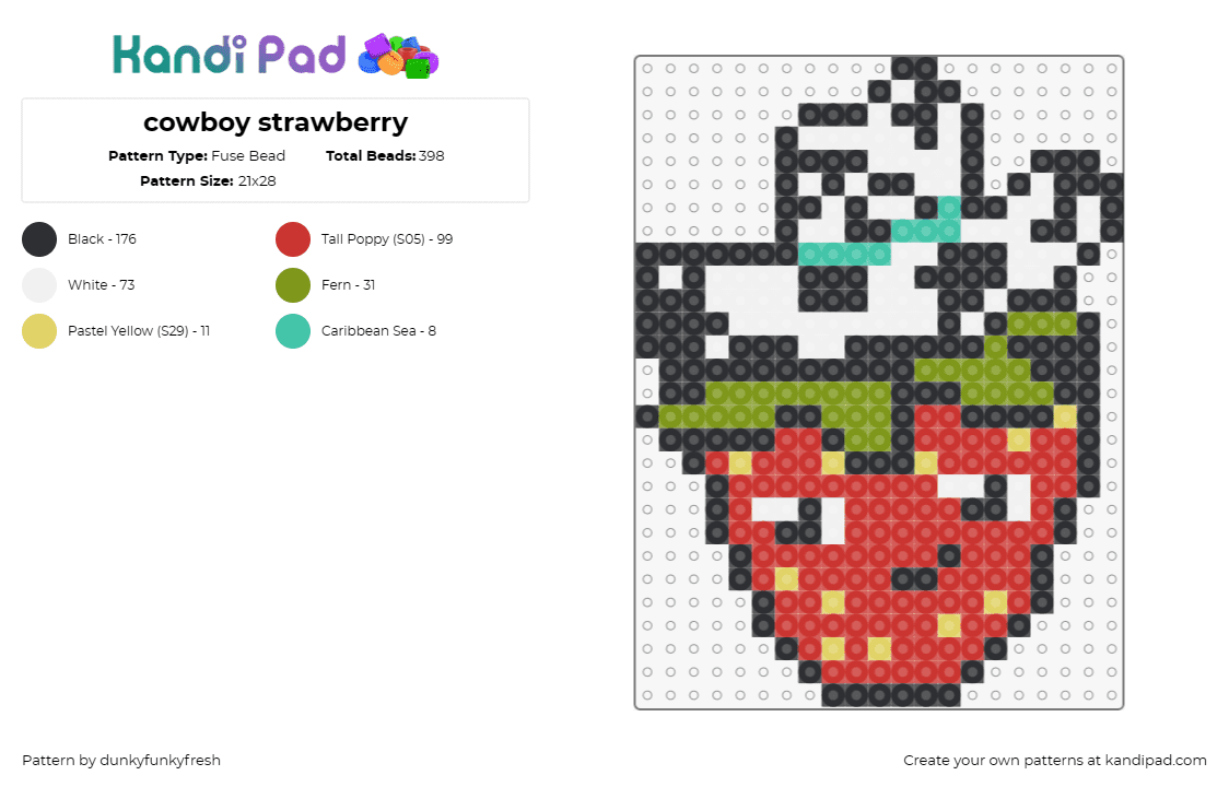 cowboy strawberry - Fuse Bead Pattern by dunkyfunkyfresh on Kandi Pad - strawberry,cowboy,hat,fruit,whimsical,western,sweet,red