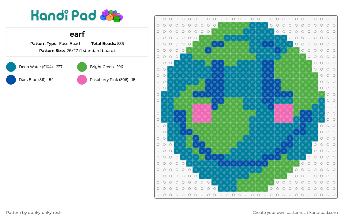 earf - Fuse Bead Pattern by dunkyfunkyfresh on Kandi Pad - earth,planet,smiley,globe,world,happy,face,space,blue,green