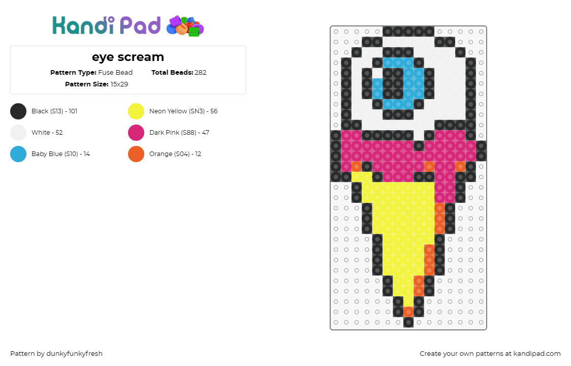 eye scream - Fuse Bead Pattern by dunkyfunkyfresh on Kandi Pad - eyeball,ice cream,spooky,dessert,halloween,whimsical,eerie,treat,silhouette,whit