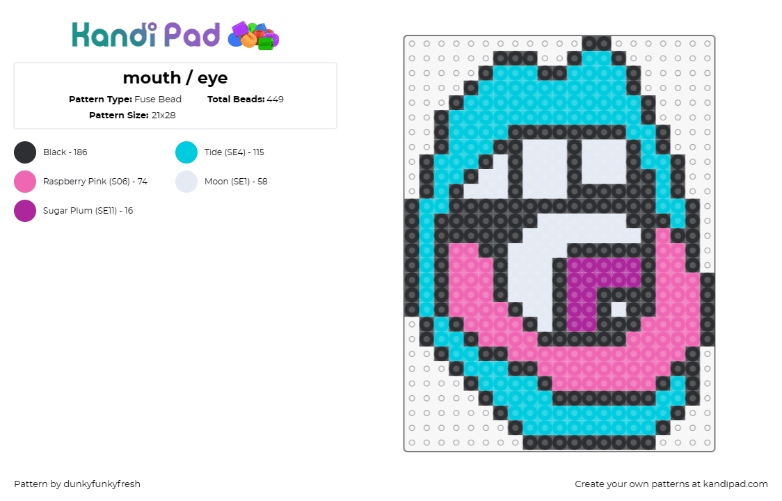 mouth / eye - Fuse Bead Pattern by dunkyfunkyfresh on Kandi Pad - mouth,eyeball,creepy,eating,retro,spooky,strange,vintage,surreal,teal,light blue