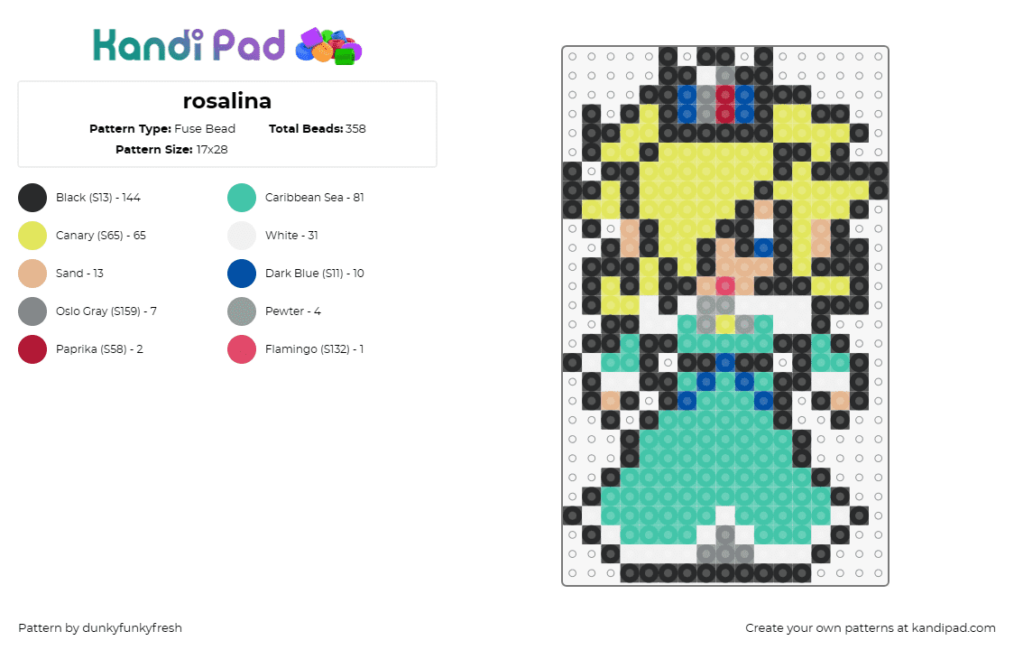 rosalina - Fuse Bead Pattern by dunkyfunkyfresh on Kandi Pad - rosalina,nintendo,mario,princess,video game,character,cosmic,elegance,celestial,