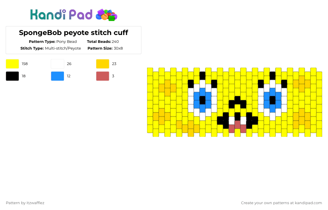 SpongeBob peyote stitch cuff - Pony Bead Pattern by itzwafflez on Kandi Pad - yellow