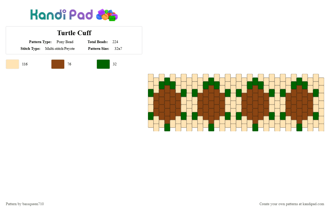 Turtle Cuff - Pony Bead Pattern by bassqueen710 on Kandi Pad - red,beige,cuff,turtle,animal