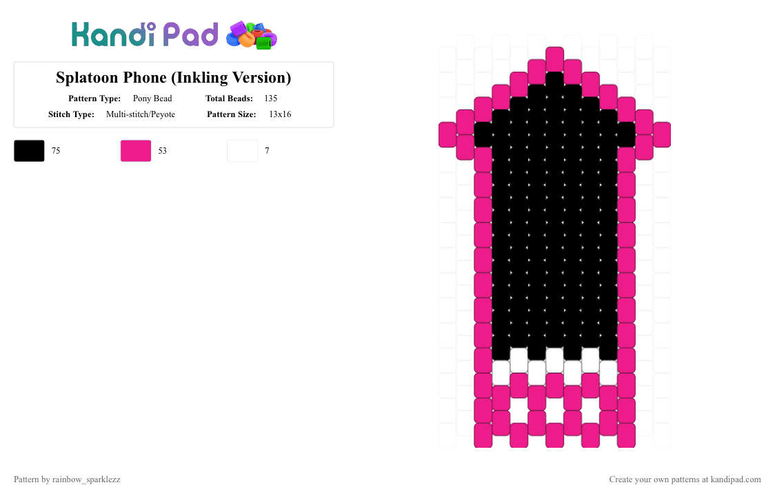 Splatoon Phone (Inkling Version) - Pony Bead Pattern by rainbow_sparklezz on Kandi Pad - pink,splatoon,phone,inkling,octoling