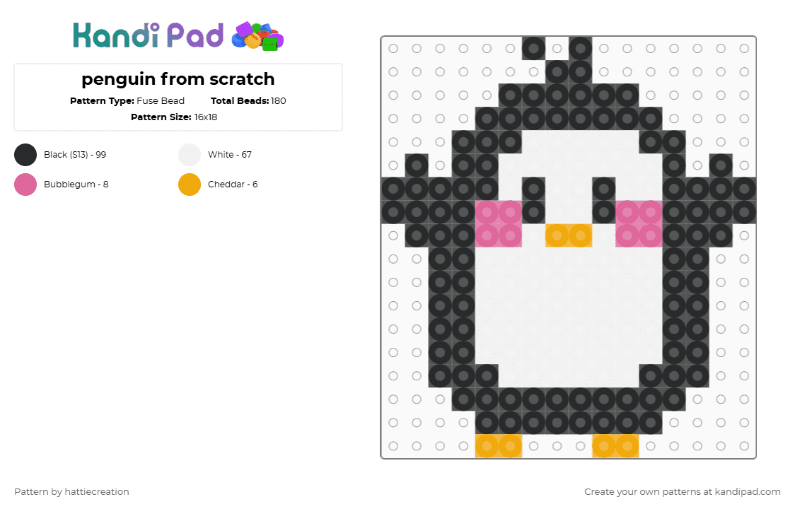 penguin from scratch - Fuse Bead Pattern by hattiecreation on Kandi Pad - black,white,pink,orange