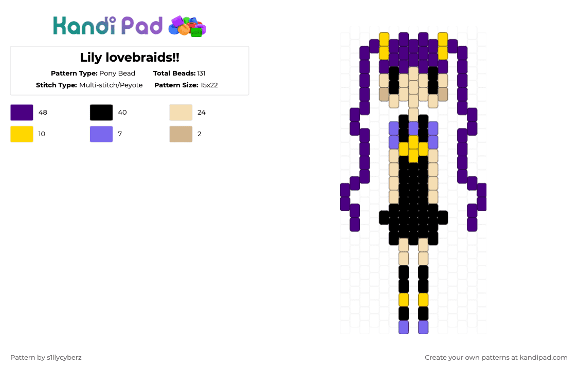 Lily lovebraids!! - Pony Bead Pattern by s1llycyberz on Kandi Pad - purple,beige