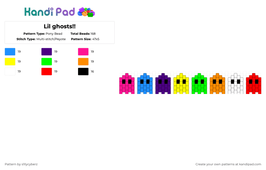 Lil ghosts!! - Pony Bead Pattern by s1llycyberz on Kandi Pad - purple,yellow,orange,colorful,ghosts,rainbow