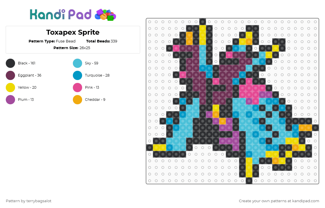 Toxapex Sprite - Fuse Bead Pattern by terrybagsalot on Kandi Pad - light blue,pink,pokemon,sprite,small