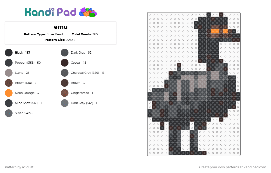 Emu Fuse Bead Pattern - Kandi Pad | Kandi Patterns, Fuse Bead Patterns ...