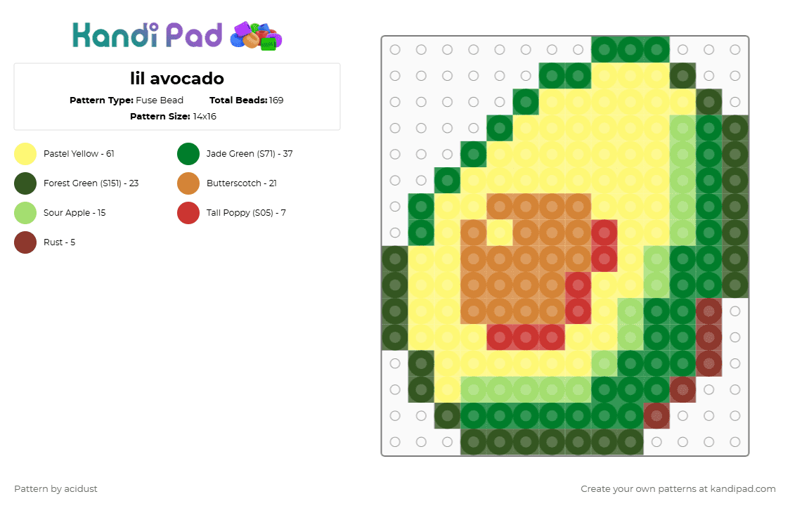 lil avocado - Fuse Bead Pattern by acidust on Kandi Pad - green,yellow